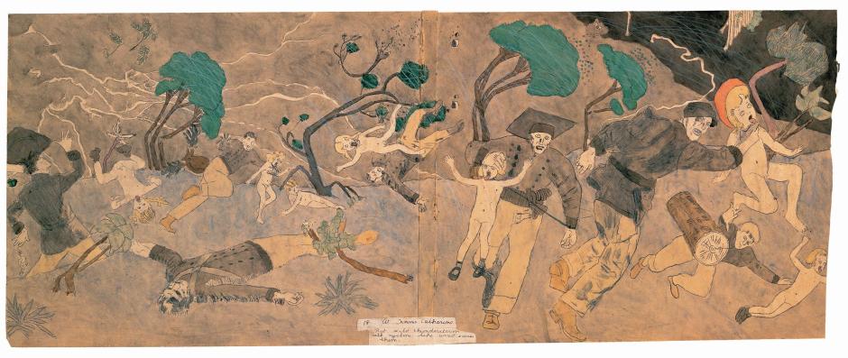 Henry-Darger-02-18 At Norma Catherine - But wild thunderstorm with cyclone like wind saves them2002.22.2a